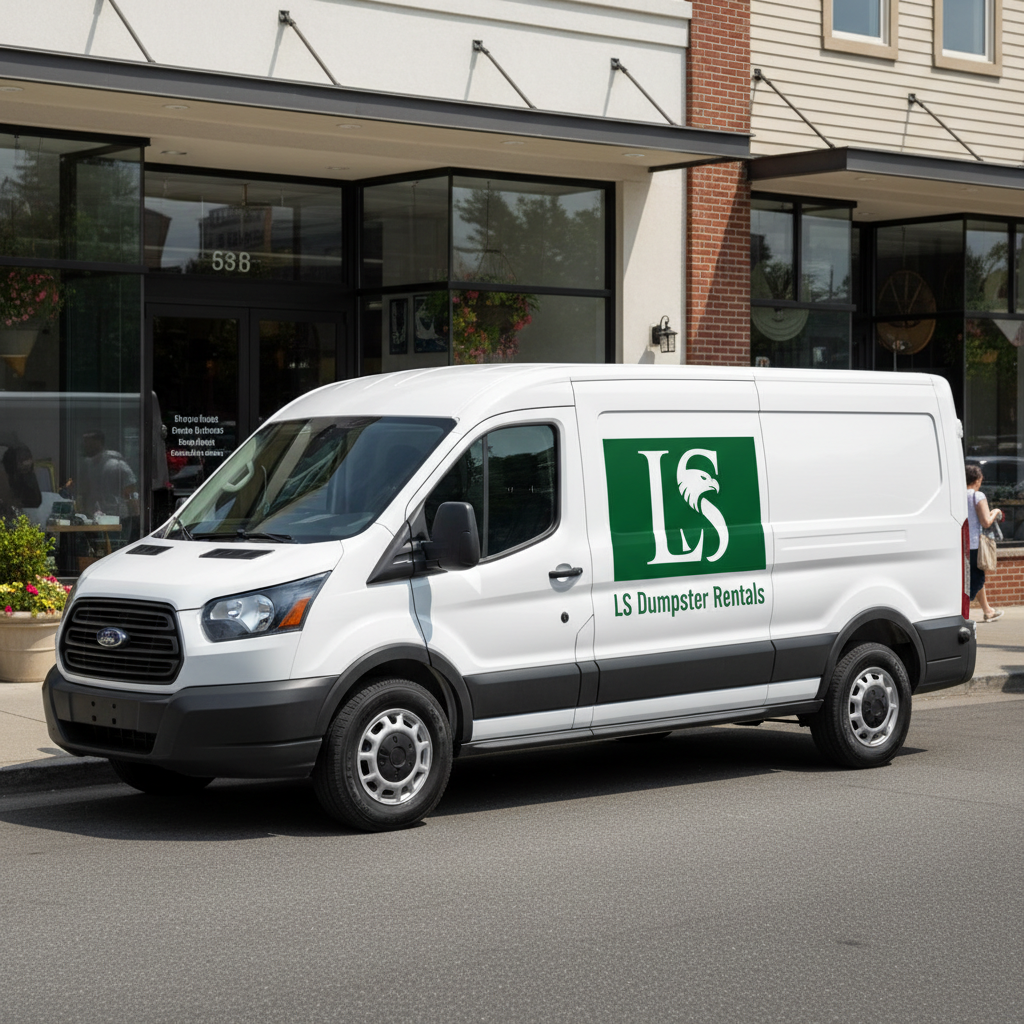 Living Stream branded service van delivering dumpsters